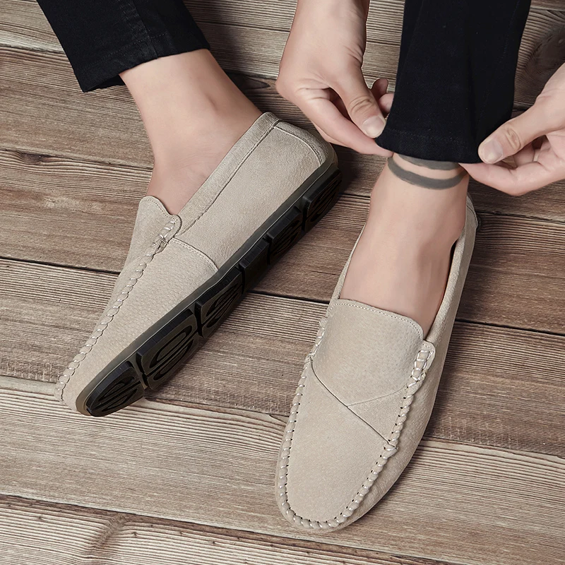 Мужская обувь ручной работы лоферы из натуральной замши на плоской подошве