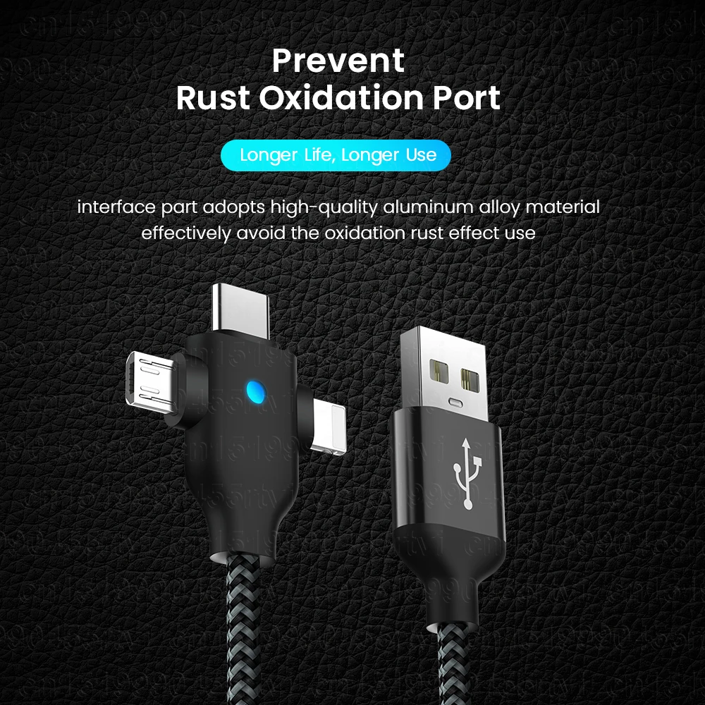 Зарядный кабель 3-в-1 со светодиодной подсветкой USB Type-C для iPhone 14 13 12 2.4A 3 в 1 Micro