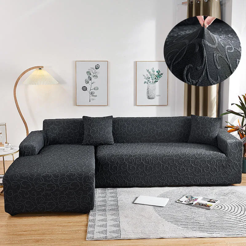 

Black Color Corner Sofa Cover Jacquard housse canape dangle for Living Room Elastic Couch Covers Stretch funda sofa for 1/2/3/4