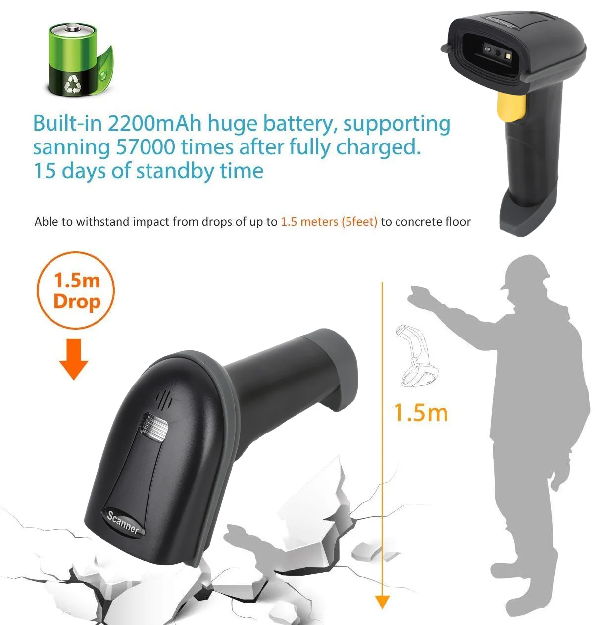 Сканер штрих-кода HSTEM 1D 2D Портативный 2 4G Bluetooth беспроводной USB проводной