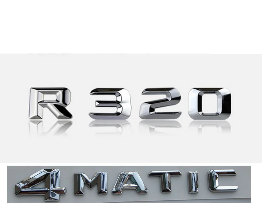 

Chrome " R 320 4 MATIC " Car Trunk Rear Letters Words Badge Emblem Letter Decal Sticker for Mercedes Benz R Class R320 4MATIC