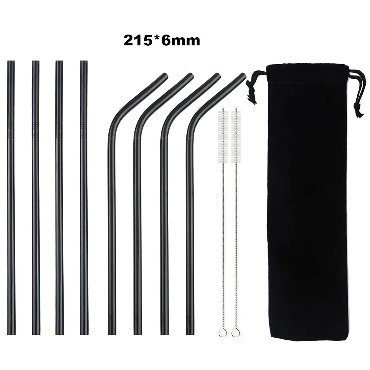 black straw set Складная телескопическая металлическая соломинка из нержавеющей стали 304, портативная соломинка для питья, для путешествий, кемпинга, многоразовая соломинка с чистящей щеткой - Цвет: black straw set