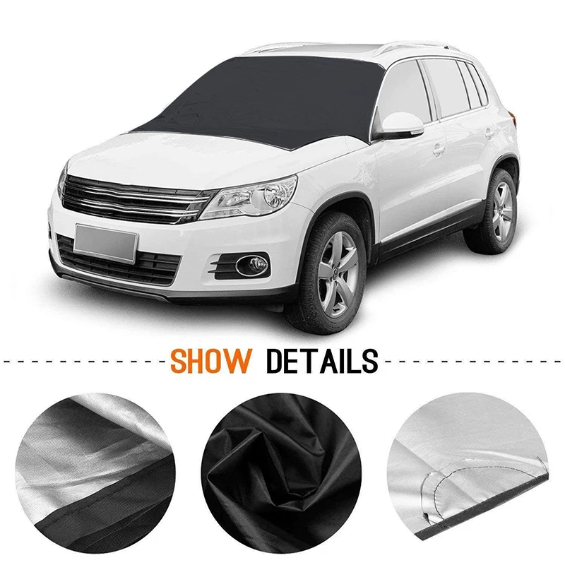 

AOZBZ Car Magnet Windshield Cover Snow Cover Sunshade Ice Snow Frost Protector Windshield Silver Black Cover