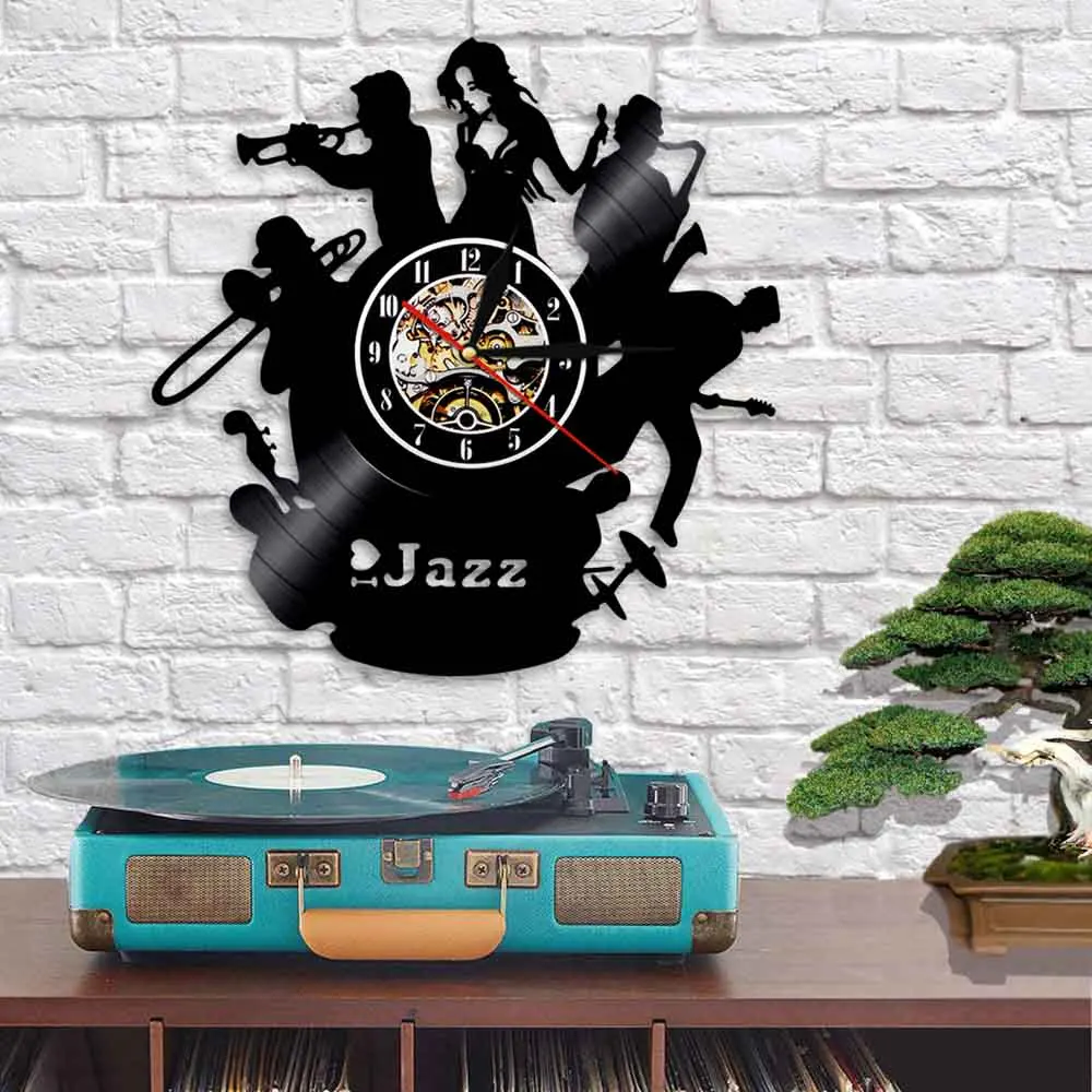 Настенные часы с надписью I Love Jazz виниловые классические для джазовой музыки