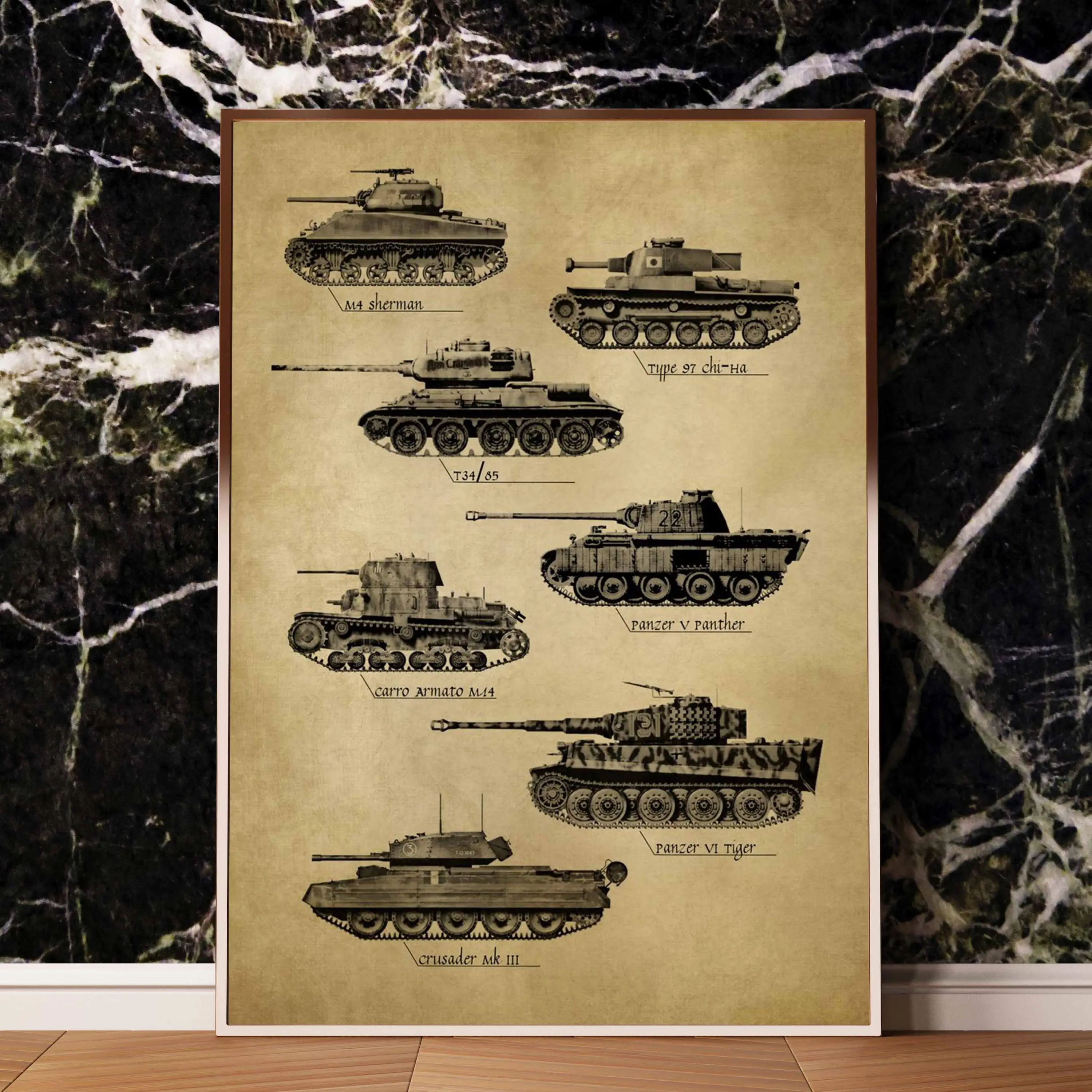 Танка самолёт ретро рисунок военный веер Искусство Декор Живопись Домашний