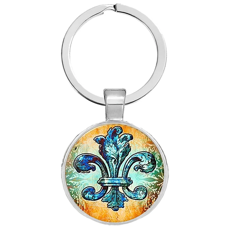 Арт стекло цветок лилии брелки Винтаж Флер де Лис брелоки кабошон купол