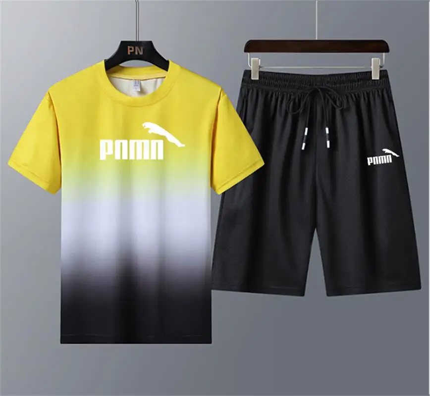 Мужской повседневный спортивный костюм футболка и шорты комплект из 2 предметов