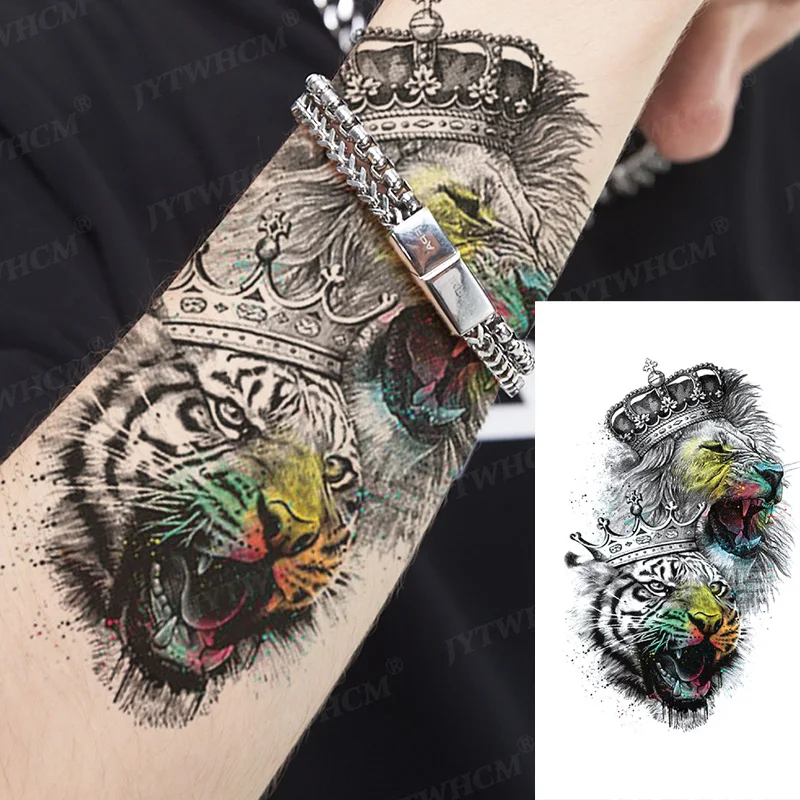 

Forest Tattoo Sticker For Men Women Tiger Wolf Death Skull Temporary Tattoos Edges Art Animal Fake Tattoo For Kids Child Sleeves