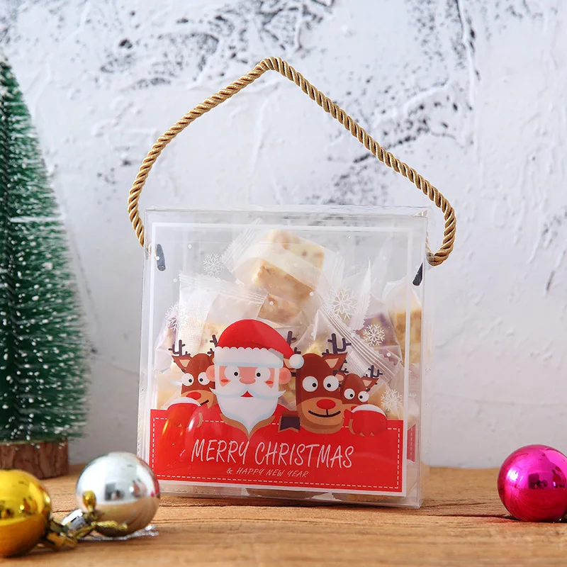 

10 шт. рождественские подарочные пакеты, прозрачная сумка, печенье, торт, коробка для конфет, пластиковый пакет, рождественские украшения, сувениры на день рождения