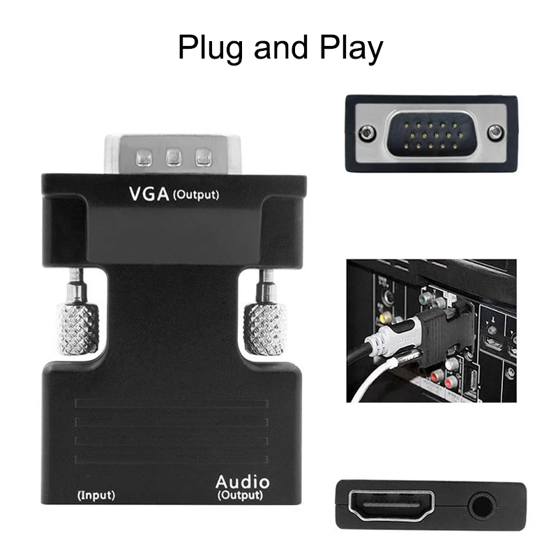 HDMI совместимый адаптер VGA TV Box 1080P PC Aux Jack 3 5 Видео Аудио кабель конвертер Проектор