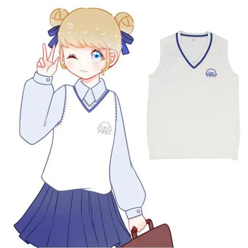Japanese Campus Students Uniform Lovely Knitted Vest White Women Sweater Waistcoat Jk Daily School Clothes Cotton Xxl | Тематическая