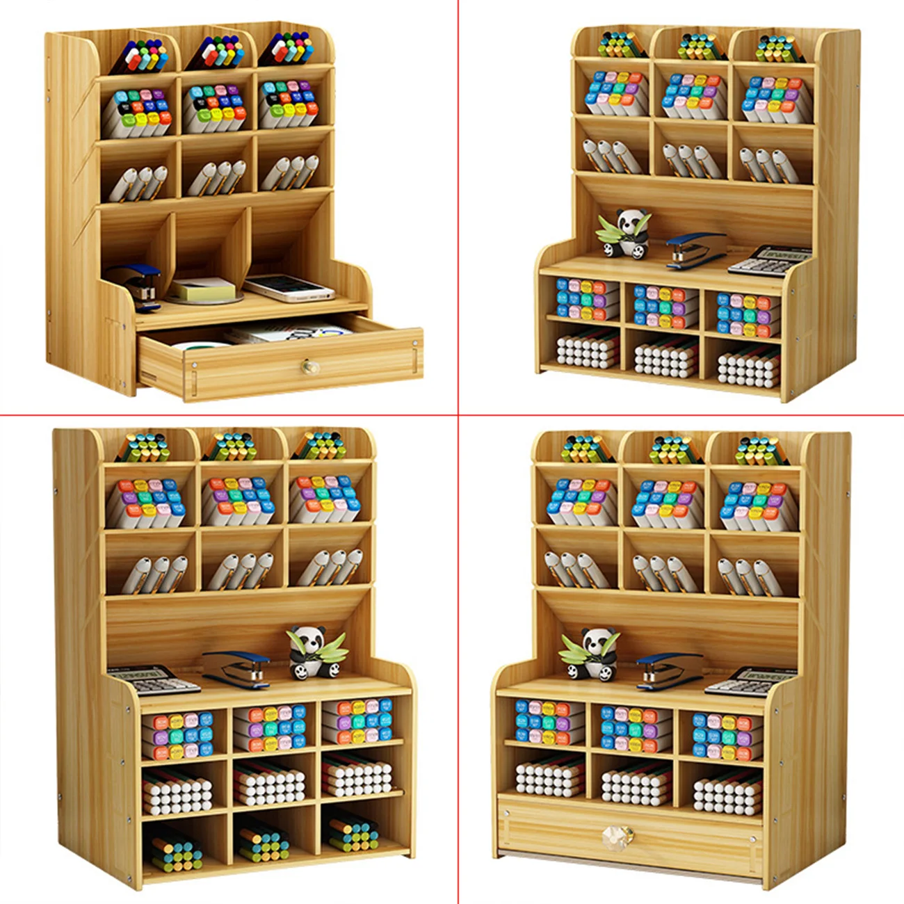 

Wooden Desk Organizer Multi-Functional DIY Pen Holder Box Desktop Stationary Home Office Supply Household Desktop Storage Rack