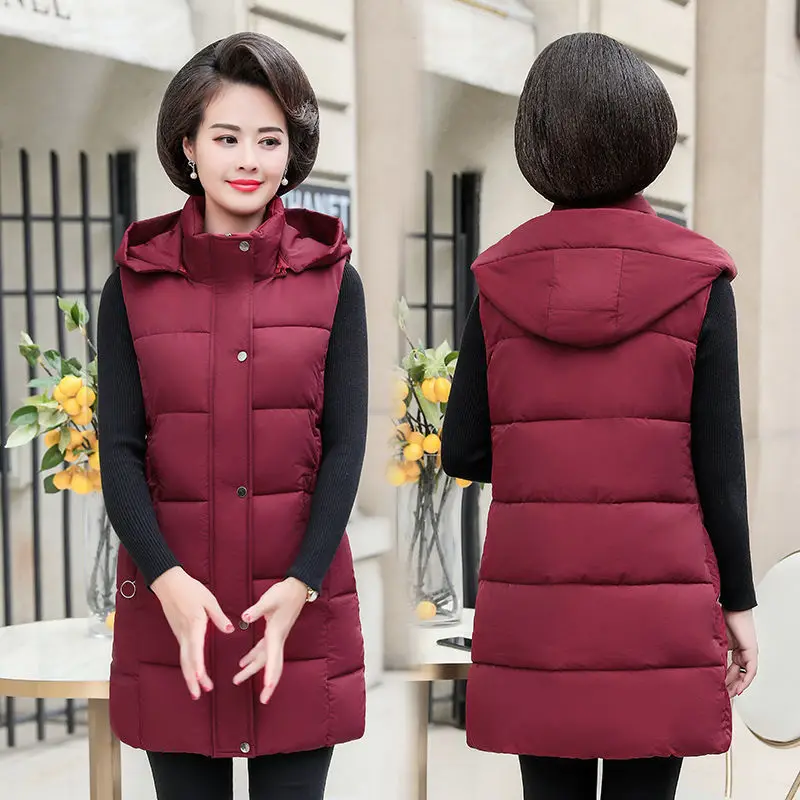 

2022 Spring New Women Winter Jacket Parkas Female Hooded Warm Long Vest Coat Ladies Cotton Padded Feminina 5XL Q54