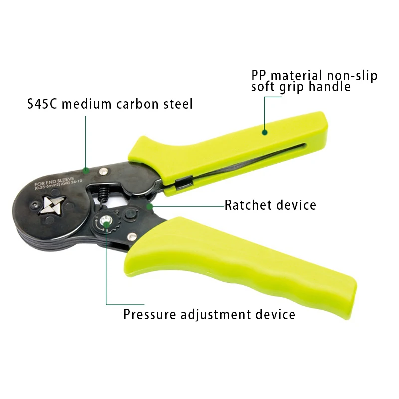 

Crimping Pliers Quadrilateral 0.25-6mm AWG 24-10 Self-adjusting European Terminal Crimping Pliers Crimp Hand Tools In Stock