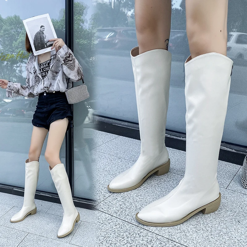 

Женские сапоги выше колена, Дизайнерские Сапоги выше колена с круглым носком, до середины икры, модная обувь на резиновой подошве, 2021