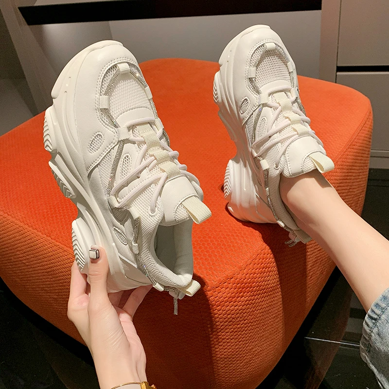 

Summer Outdoor Walking Shoes Women Mesh Breathable Chunky Sneakers Platform Increase 5CM Lightweight Casual Vulcanized Dad Shoe