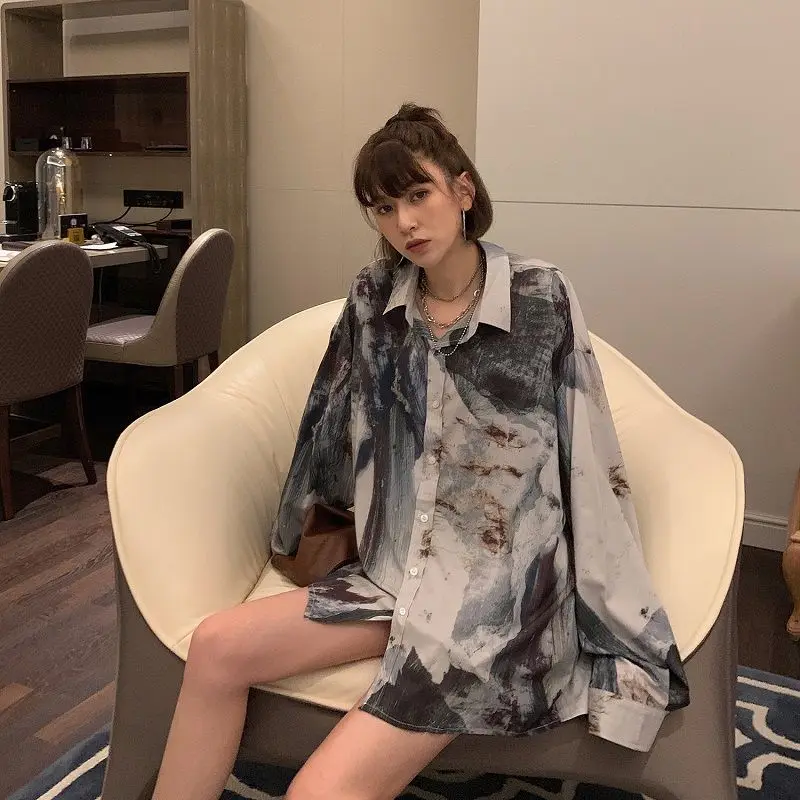 Блузка женская с отложным воротником свободная повседневная однобортная