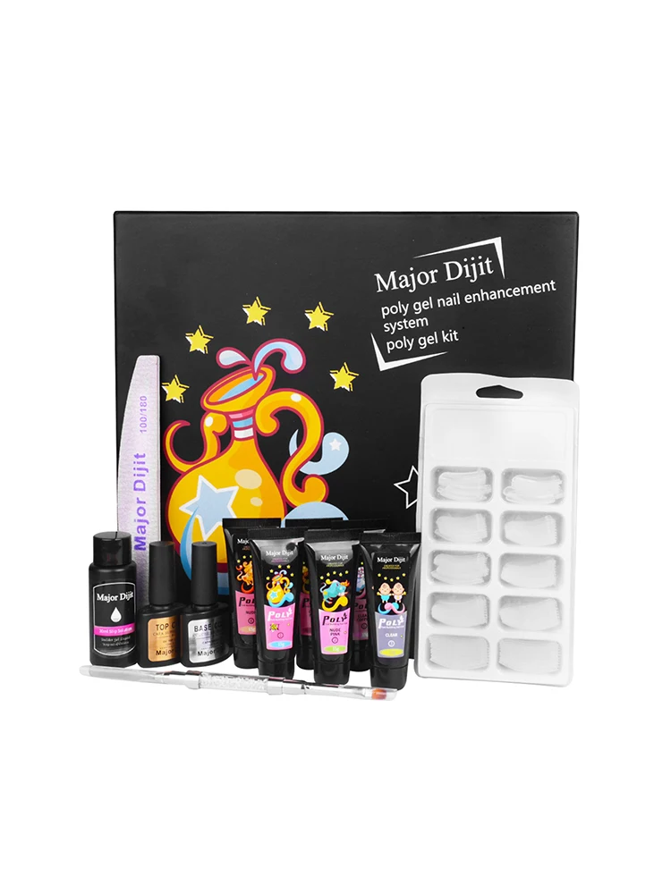 

12pcs Nail Manicure Set Poly UV Gel Set 15ml Nail Gel 30ml Cleaning Solution Base Coat Top Coat 100pcs Nail Tip Nail Pen