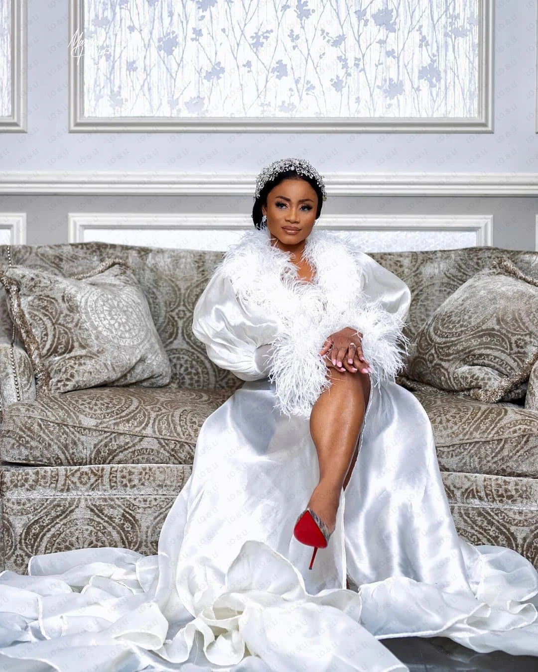 Женский шифоновый халат LO &amp LI элегантный длинный невесты с мехом Свадебный