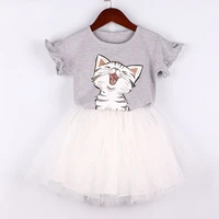baby girl clothes girl cartoon cat gray t shirt white mesh princess dress suit toddler girl clothes lass outfits