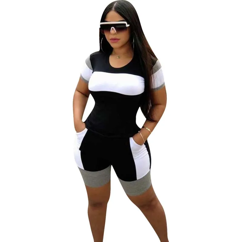 

Fashion Casual Stitching Two-Piece Sports Shorts Suit Women