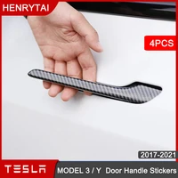 new tesla model 3 2021 door handle cover accessories model y carbon fiber abs car styling premium durable protector stickers