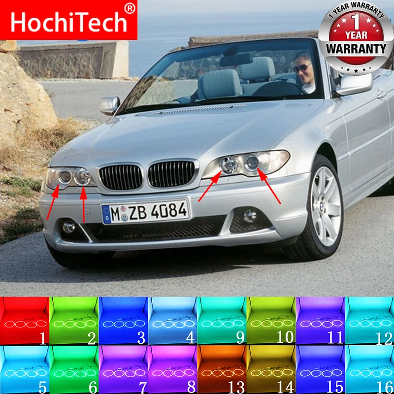 Аксессуары для BMW 3 серии E46 2004-2006 новейшие разноцветные светодиодные фары RGB Angel Eyes