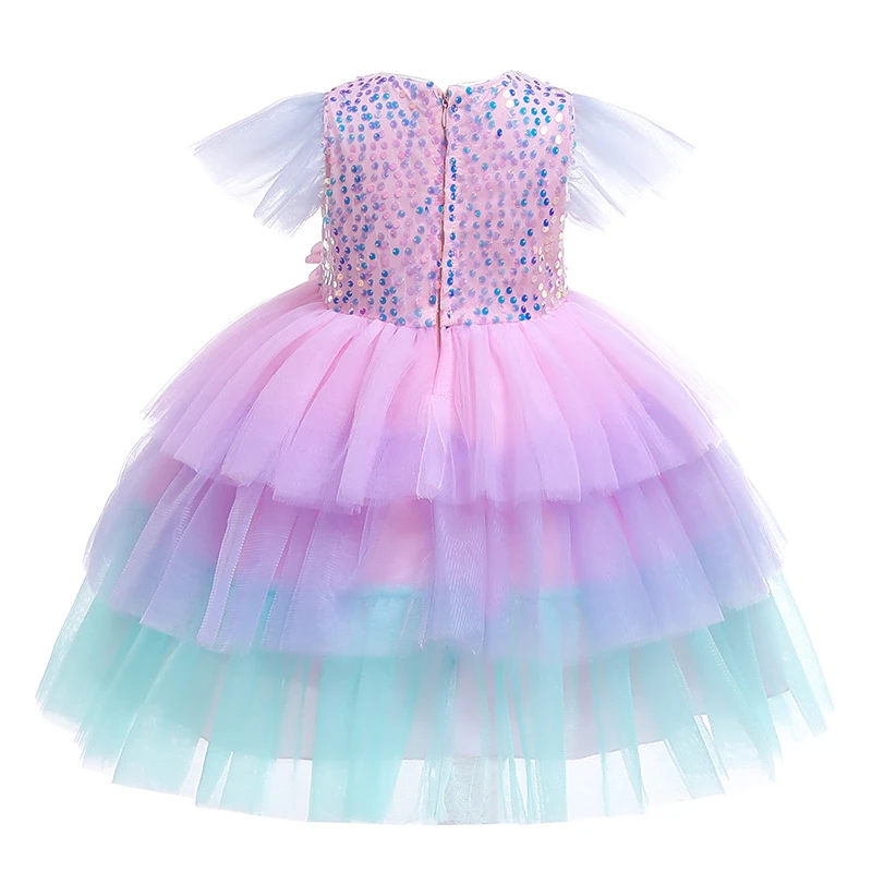Детское платье принцессы с блестками оборками на рукавах | Детская одежда и обувь