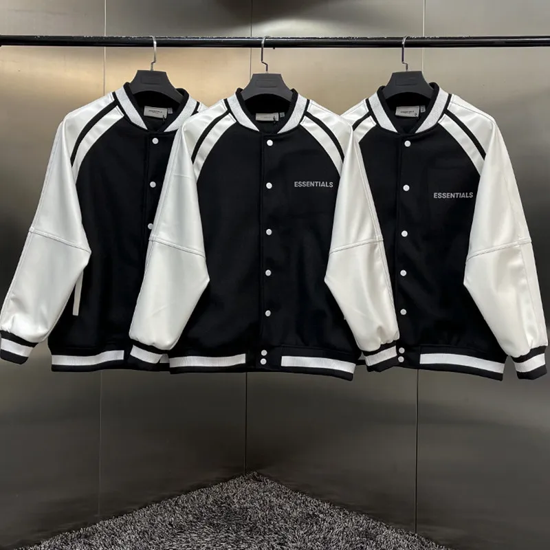 

Fw21 new fashion brand jerry lorenzo oversize essentials Baseball Jacket 3M reflective letter logo hip hop loose Unisex Coat