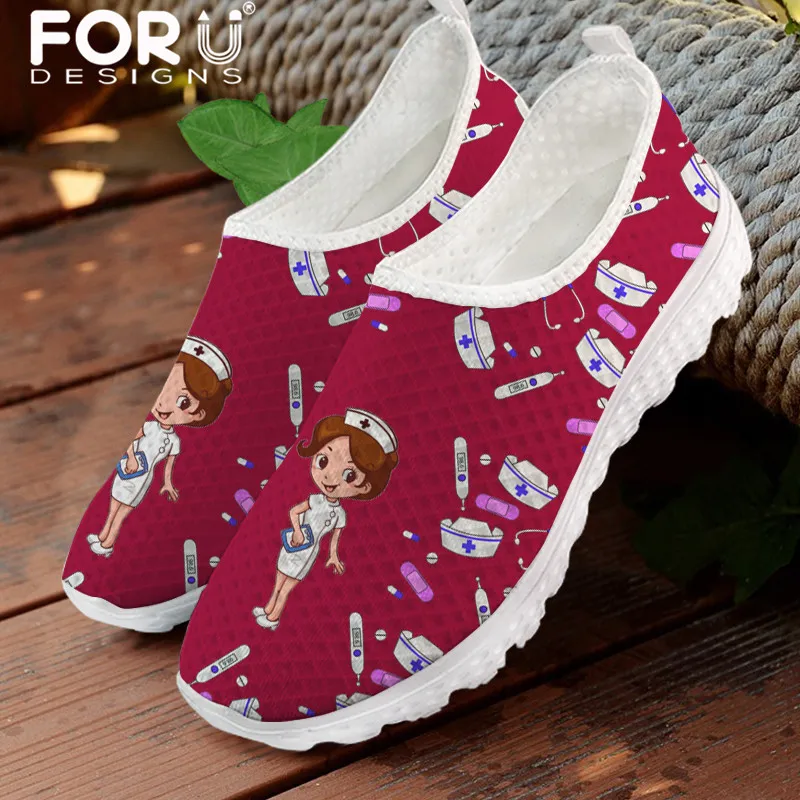 

FORUDESIGNS Women's Medical Nurse Shoes Cute Cartoon Doctor Nursing Prints Summer Beach Casual Slip On Flats Femme Footwears