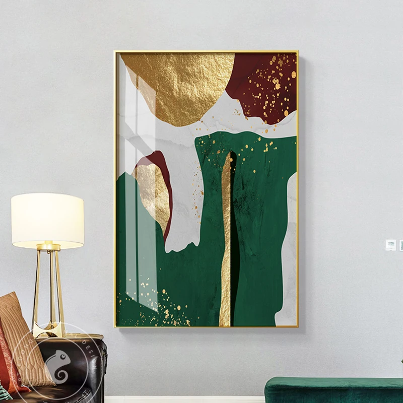 

Abstract Gold foil Green Canvas Art Modern Paintings For Living Room Bedroom Posters And Prints Wall Poster Home Decoration