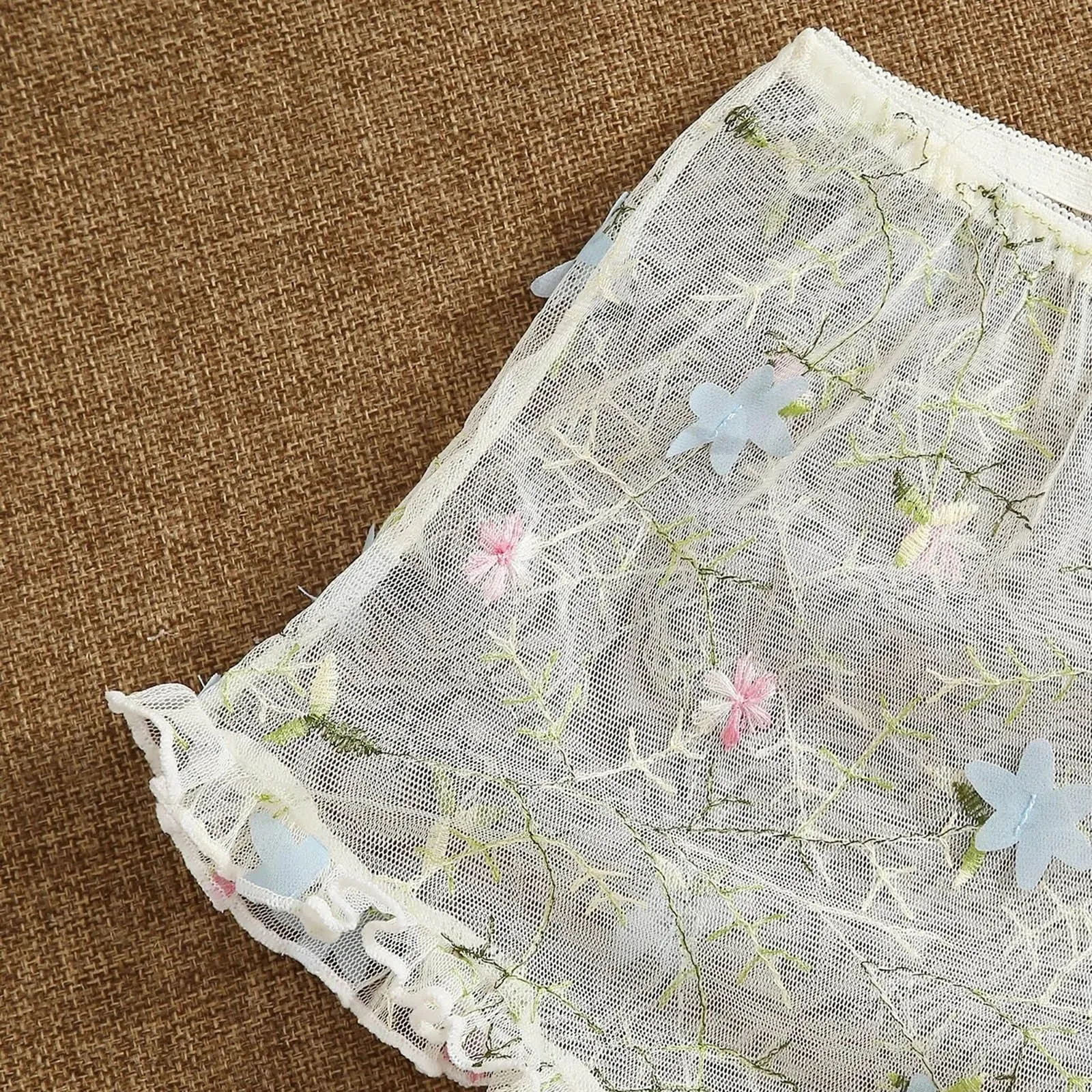 

Erotic Cute Lingerie Set For Women Long Sleeve Tops With Boxers See-through Hot Underwear Two Pieces Sexy Floral Pijama