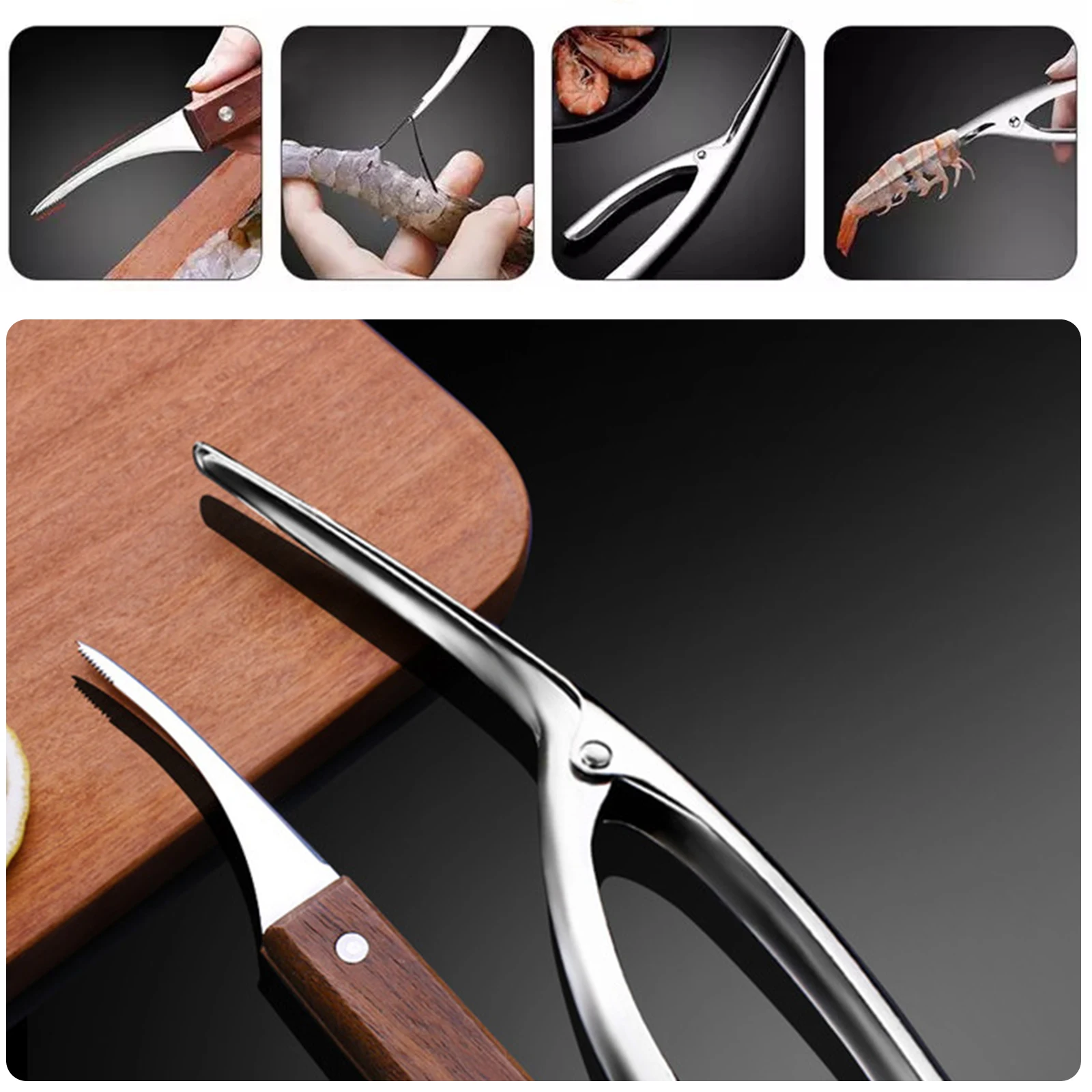 

2PCS Stainless Steel Shrimp Peeler Shrimp Deveiner Shrimp Opener Shrimp Line Thread Knife Fish Cleaners Kitchen Seafood Tool