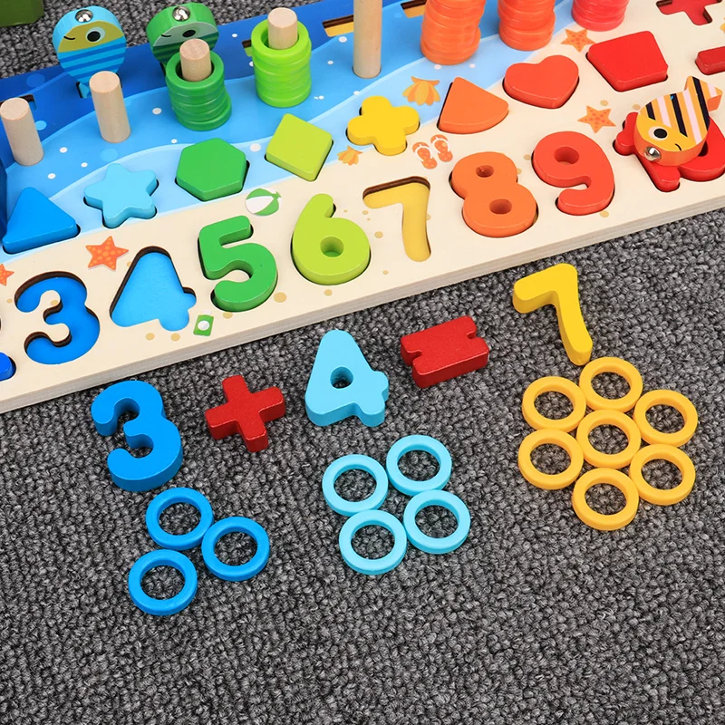 

Montessori Educational Wooden Toys For kids Board Math Fishing Count Numbers Matching Digital Shape Match Early Education Toy