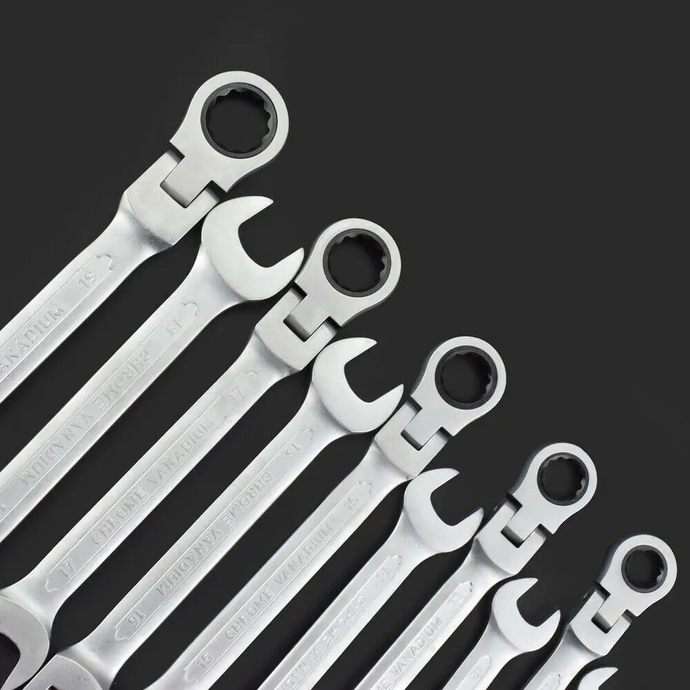 

12pc 8-19mm Flexible Metric Combination Wrench Head Ratchet Spanner Tool Set