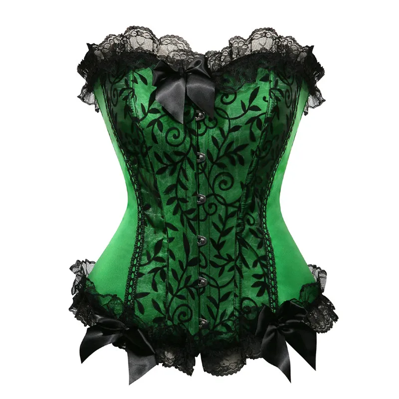 

Women Sexy Corset Bustier Victorian Corselet Overbust Vintage Style Brocade Strapless Corset Floral Satin Green Purple