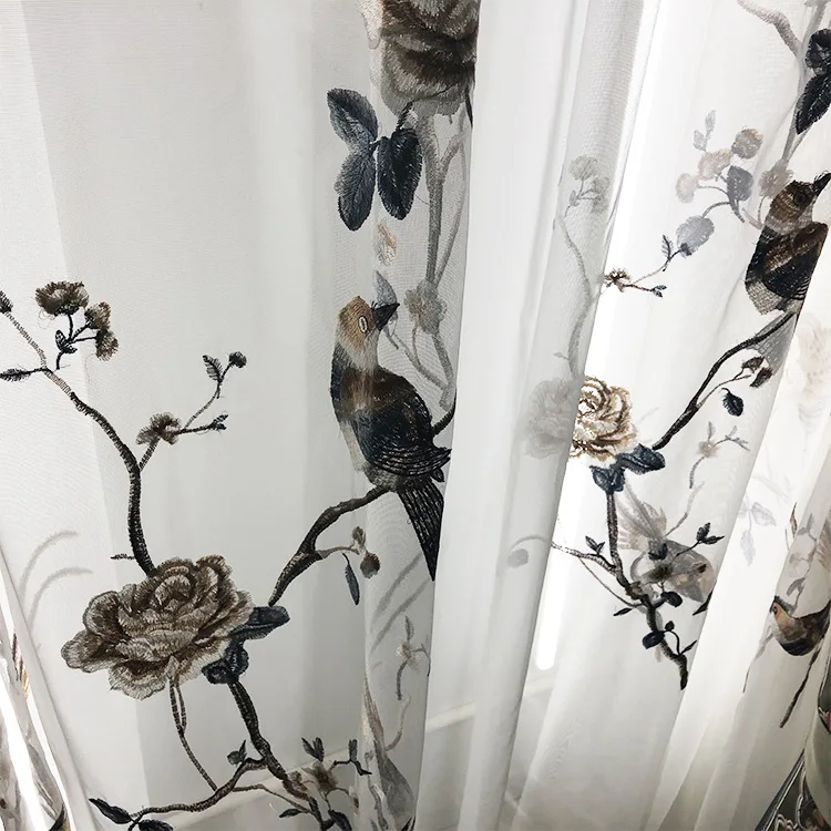 Новые высокоточные шторы с вышитыми цветами и птицами в китайском стиле для