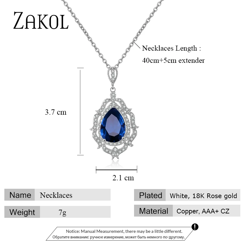 ZAKOL винтажные Большие капли воды Кубический Цирконий ожерелья подвески для