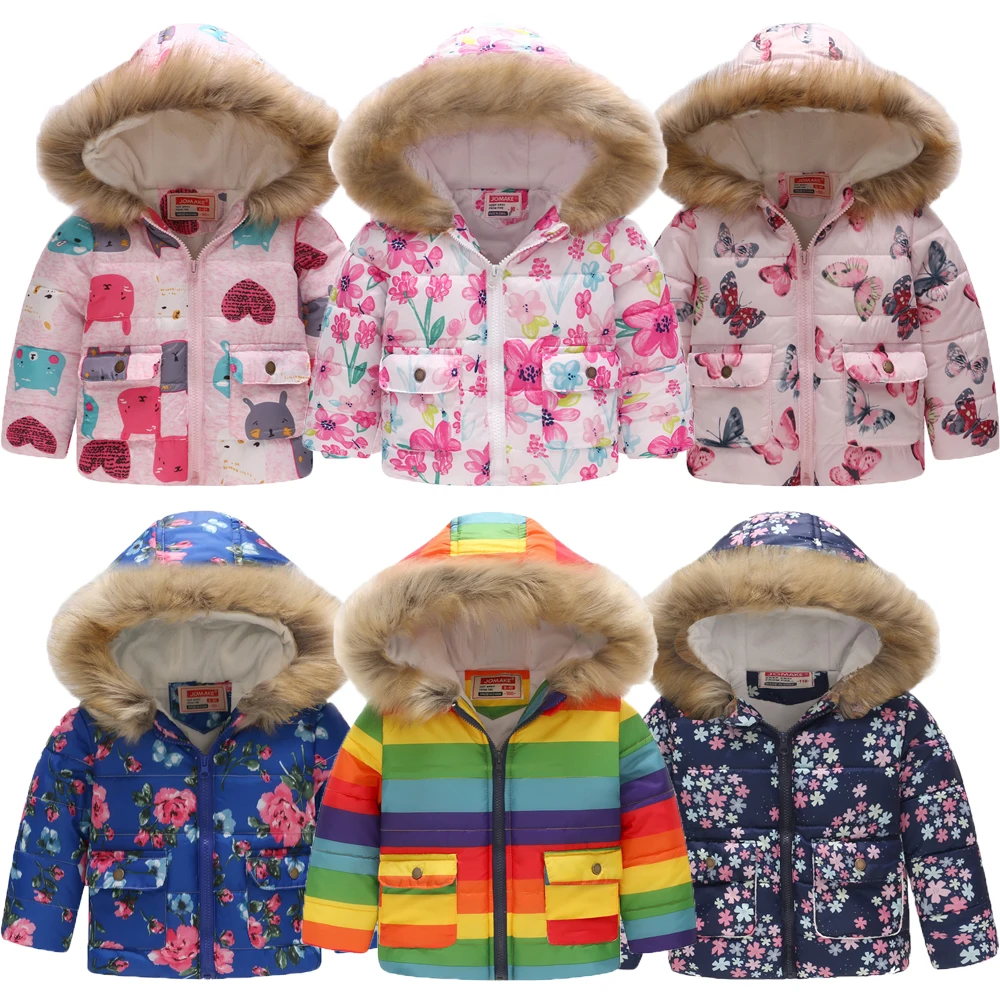Теплые зимние куртки для девочек модная верхняя одежда с капюшоном и принтом