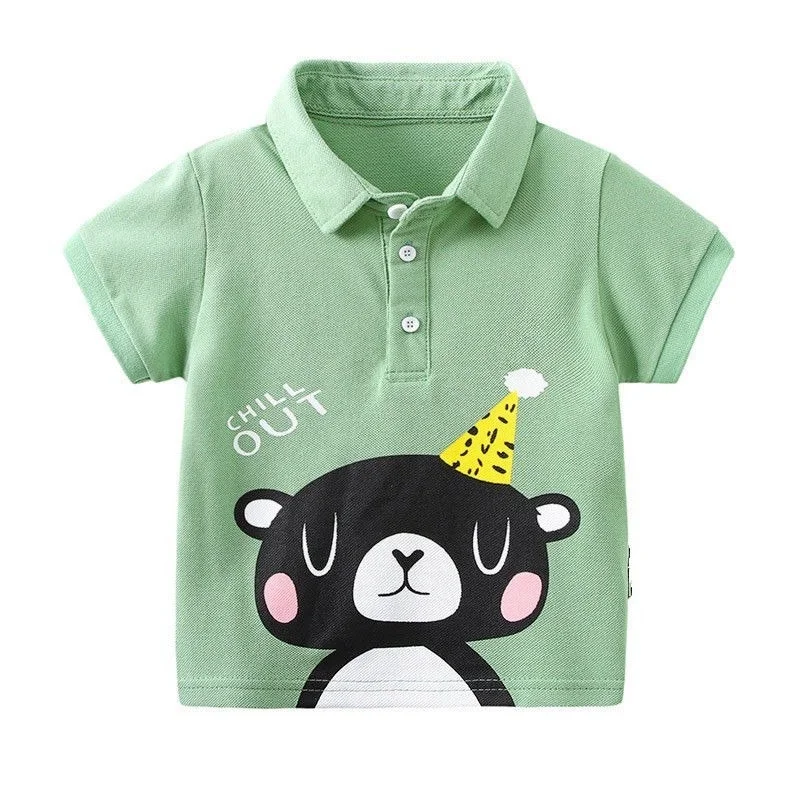 

Summer Baby Boys Polo Shirt Short Sleeve Cartoon Bear Lapel Clothes Cotton Breathable Kids Tops T-shirt Children Shirts