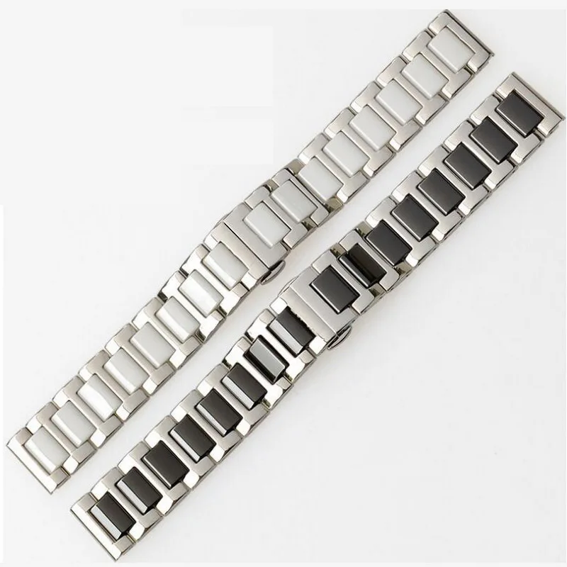 16mm 18mm 20mm Ceramic watch band Butterfly Clasp Watch Strap 316L Stainless Steel Wrist watches Belt Bracelet Black White Man