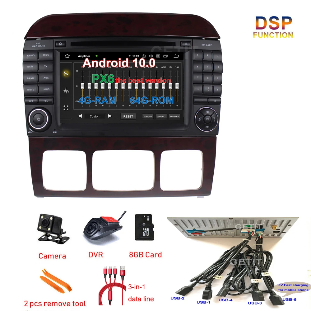 5-USB DSP Android 10 0 Авто Радио автомобильный DVD мультимедийный GPS для W215 W220/S280/S320/S350/S400/S430/