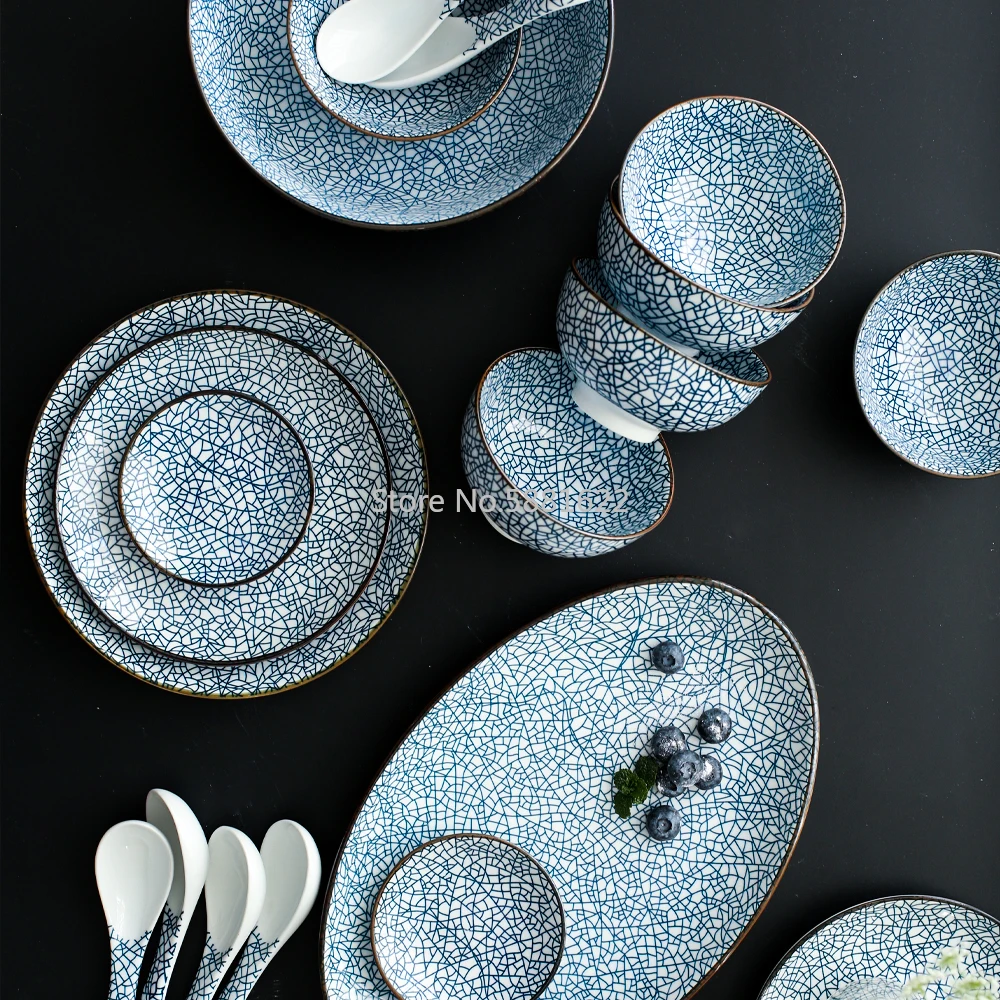 Набор фарфоровых обеденных тарелок на 6 персон 22 головки японский дизайн набор