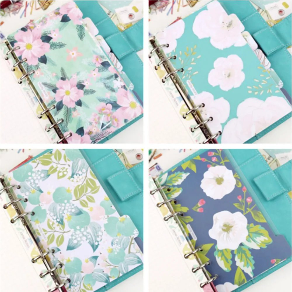 

6pcs 6 Holes Floral Loose-Leaf Notebook Dividers A5/A6 Spiral Planner Index Paper Separator Pages Paper Refill Label Bookmark