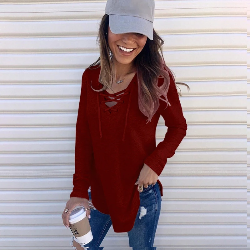 Женская толстовка с v образным вырезом однотонная облегающая одежда Свободный