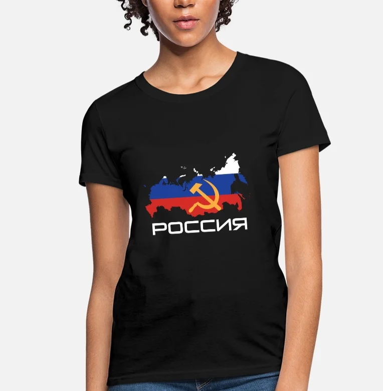 

Russia Flag Map Country Colors Patriotism Soviet CCCP Women's T-Shirt