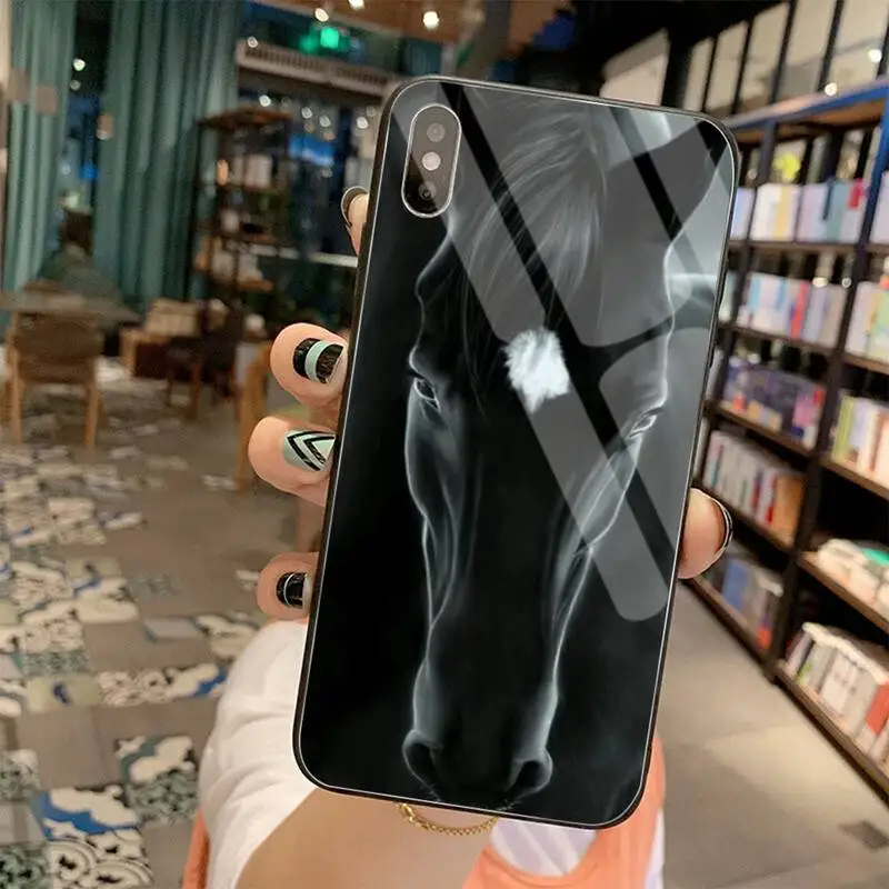 yjzfdyrm horse face silicone black phone case tempered glass for iphone 11 pro xr xs max 8 x 7 6s 6 plus se 2020 case free global shipping
