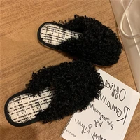 cotton slippers female autumn and winter new ins fairy wind thermal indoor household lovely half package with hair mop