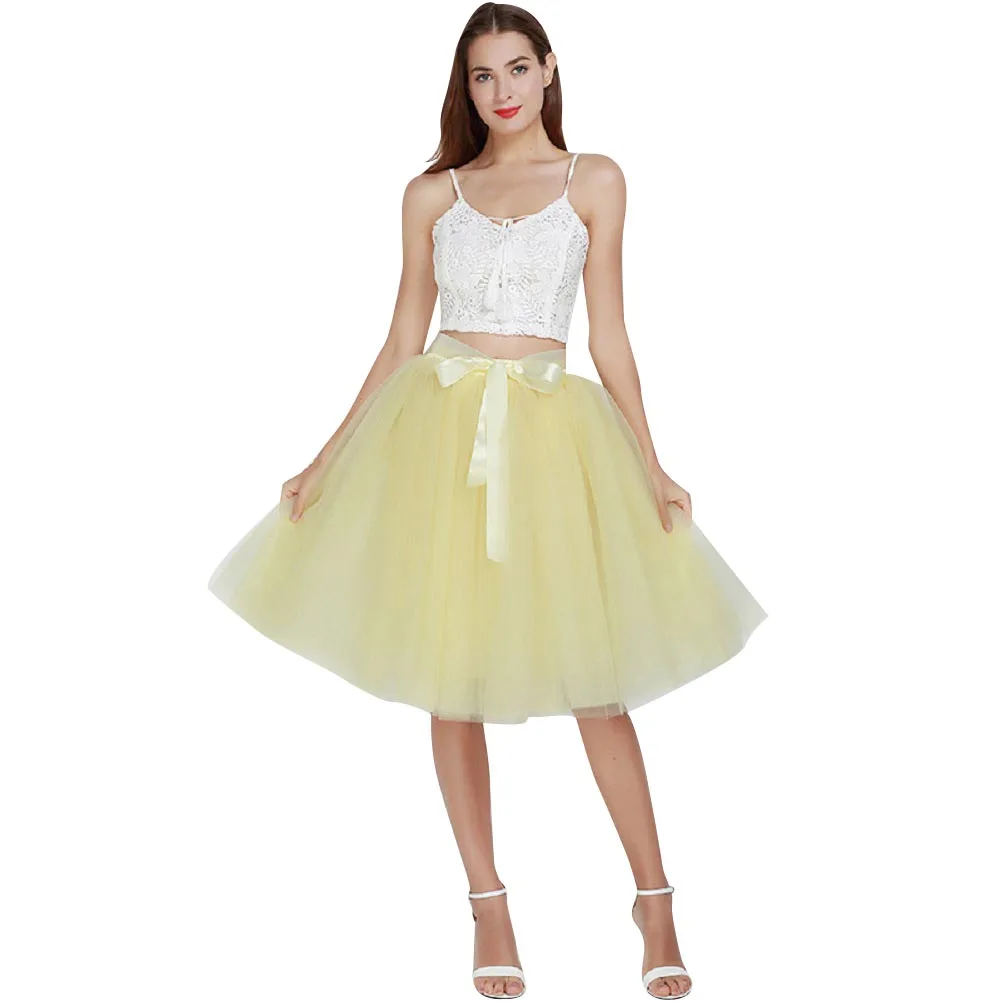 Делюкс 7 слоев Тюлевая юбка А-силуэта Высокая талия с плиссированной юбкой Для