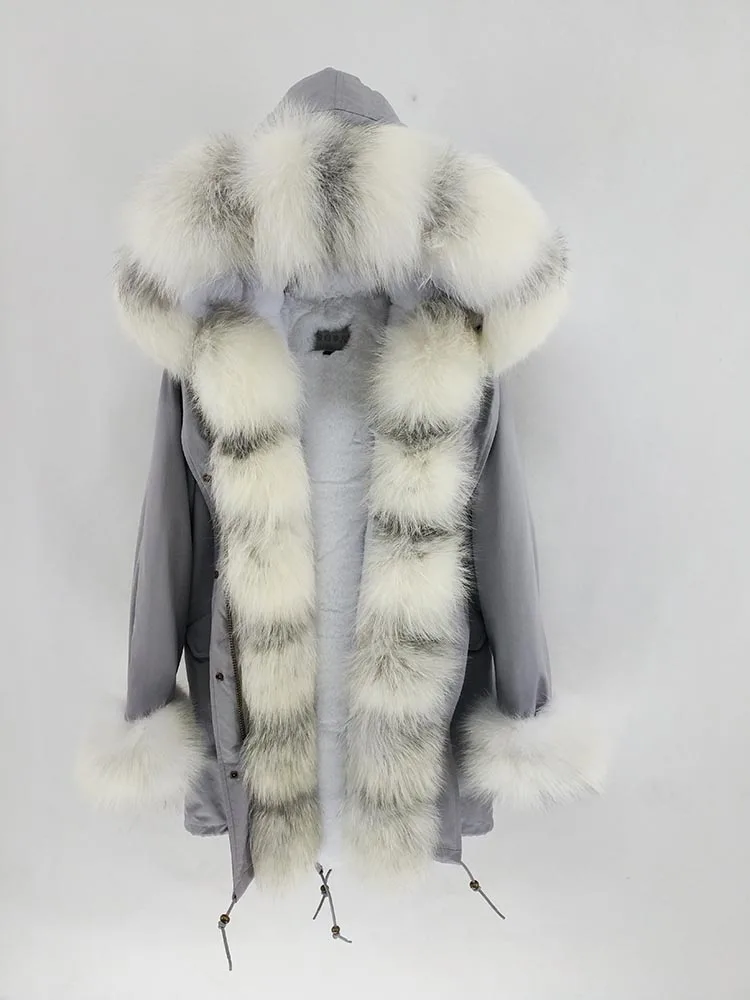 white blue 18 Новая Длинная зимняя куртка женская верхняя одежда толстые парки натуральный Лисий Мех меховой воротник пальто с подкладкой с капюшоном камуфляж Pelliccia - Цвет: white blue 18